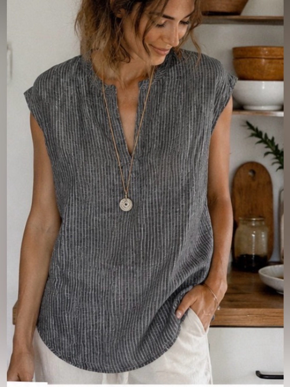 Prairie Underground blue gray Striped Lagenlook Top Organic Cotton/Hemp Seattle